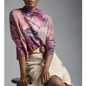 Anthropologie Pilcro The Alani Mock Neck Butterfly Floral Cashmere Sweater